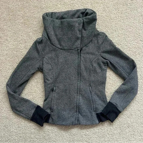 Lululemon Karmacollected Jacket Sweater Heathered Speckled Gray Black 6 W4F16S - Picture 2 of 16